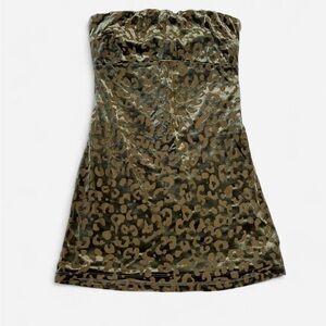 silence + noise Olive Leopard Velvet Strapless Mini